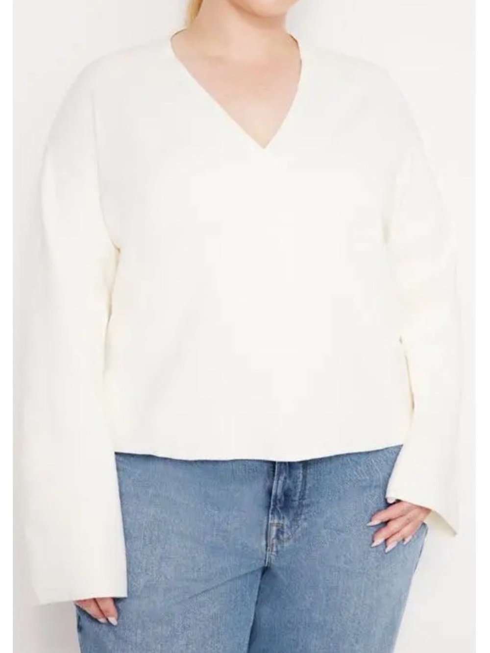 NWT GOOD AMERICAN V-Neck Cream Women’s Sweater 2XL/3XL